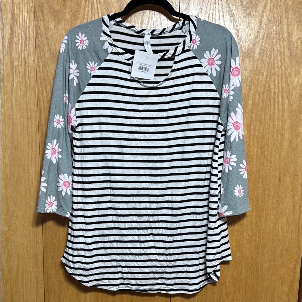 Striped Floral Raglan Sleeve Top
